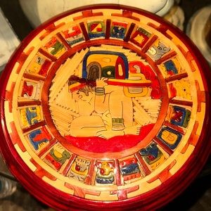 VINTAGE MAYAN ZODIAC INLAID WOOD
CALENDAR ~ MEXICO ~ 12"